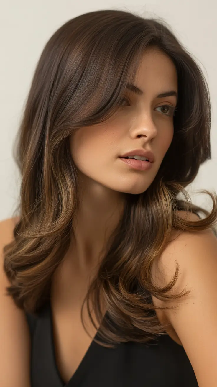 spring brown hair color 2026 Soft Chocolate Layers With Cinnamon Glow