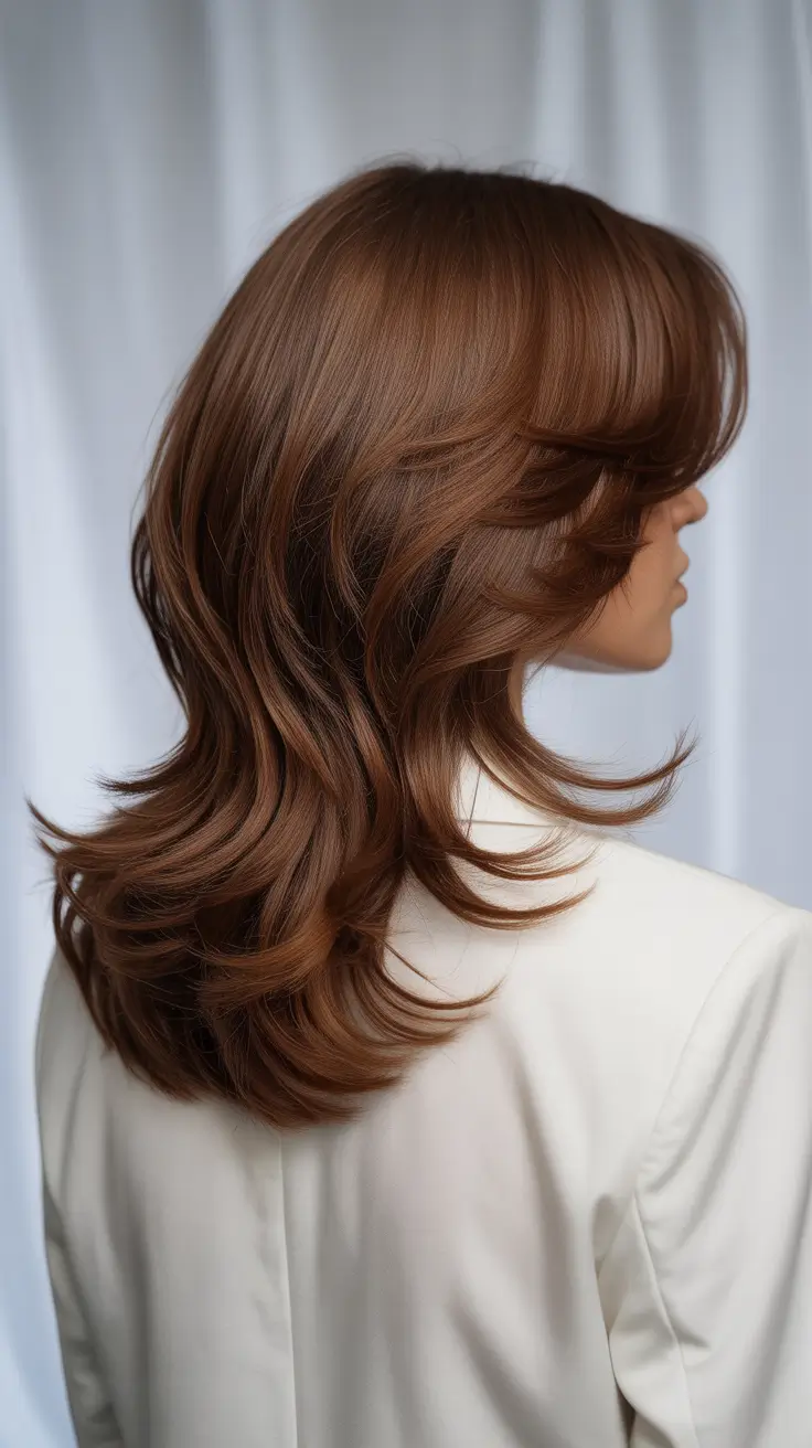 spring brown hair color 2026 Layered Chestnut With Golden Cinnamon Flow