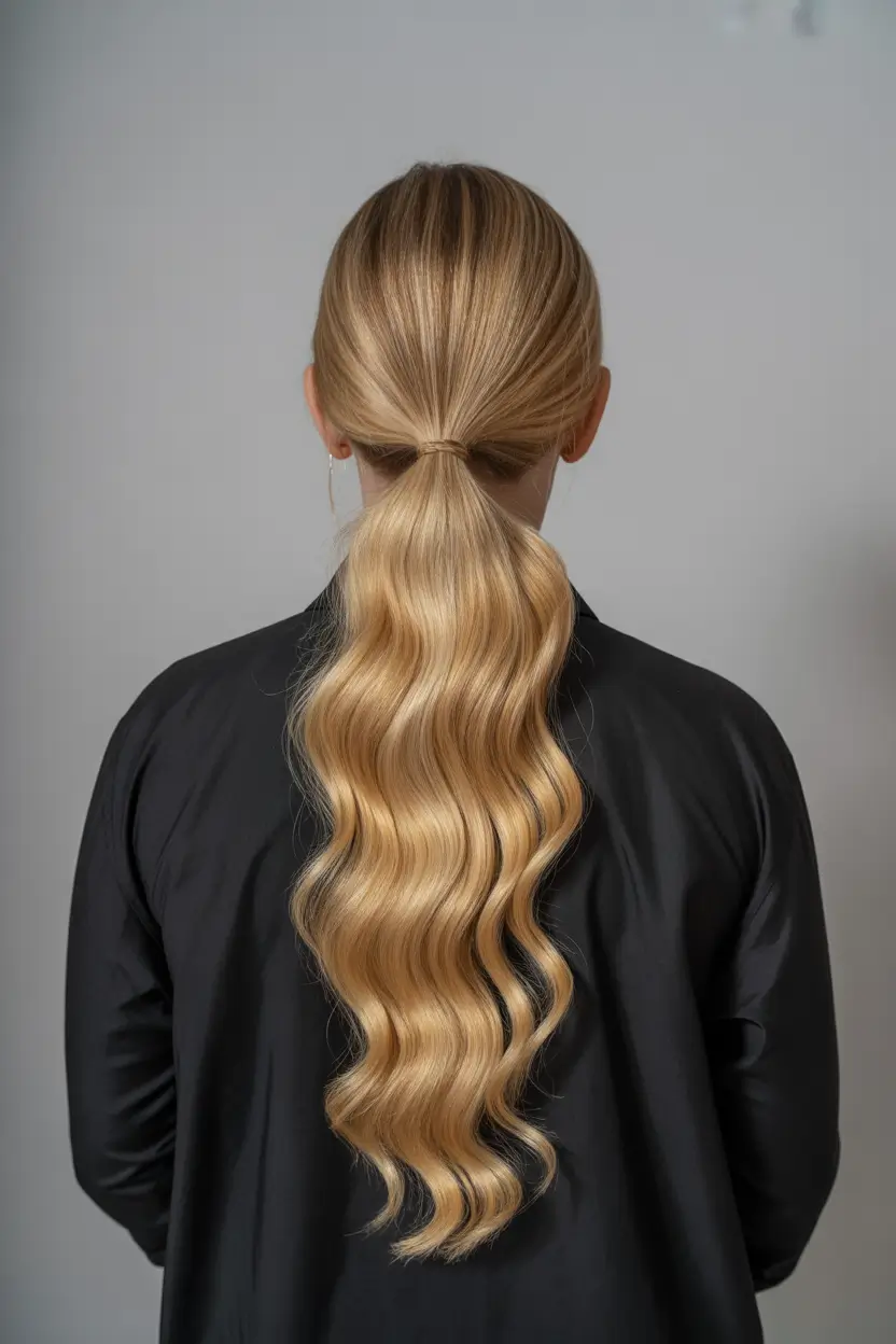 spring Haircuts for Women Over 40 2026 Low Ponytail with Soft Wavy Length