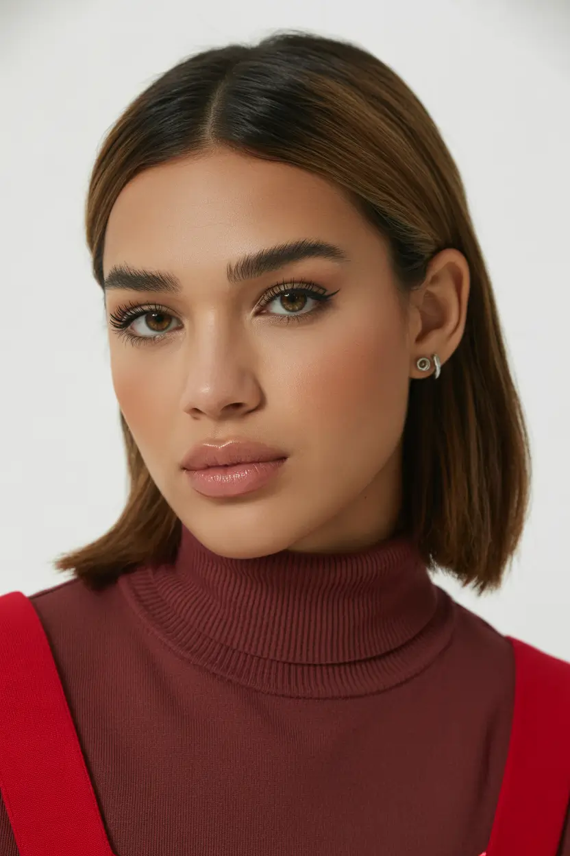 spring mid length haircut 2026 Polished Chestnut Bob with Clean Lines