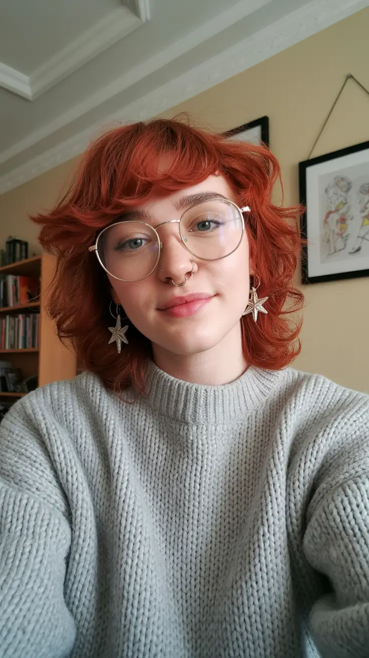 spring mid length haircut 2026 Soft Auburn Waves With Playful Fringe