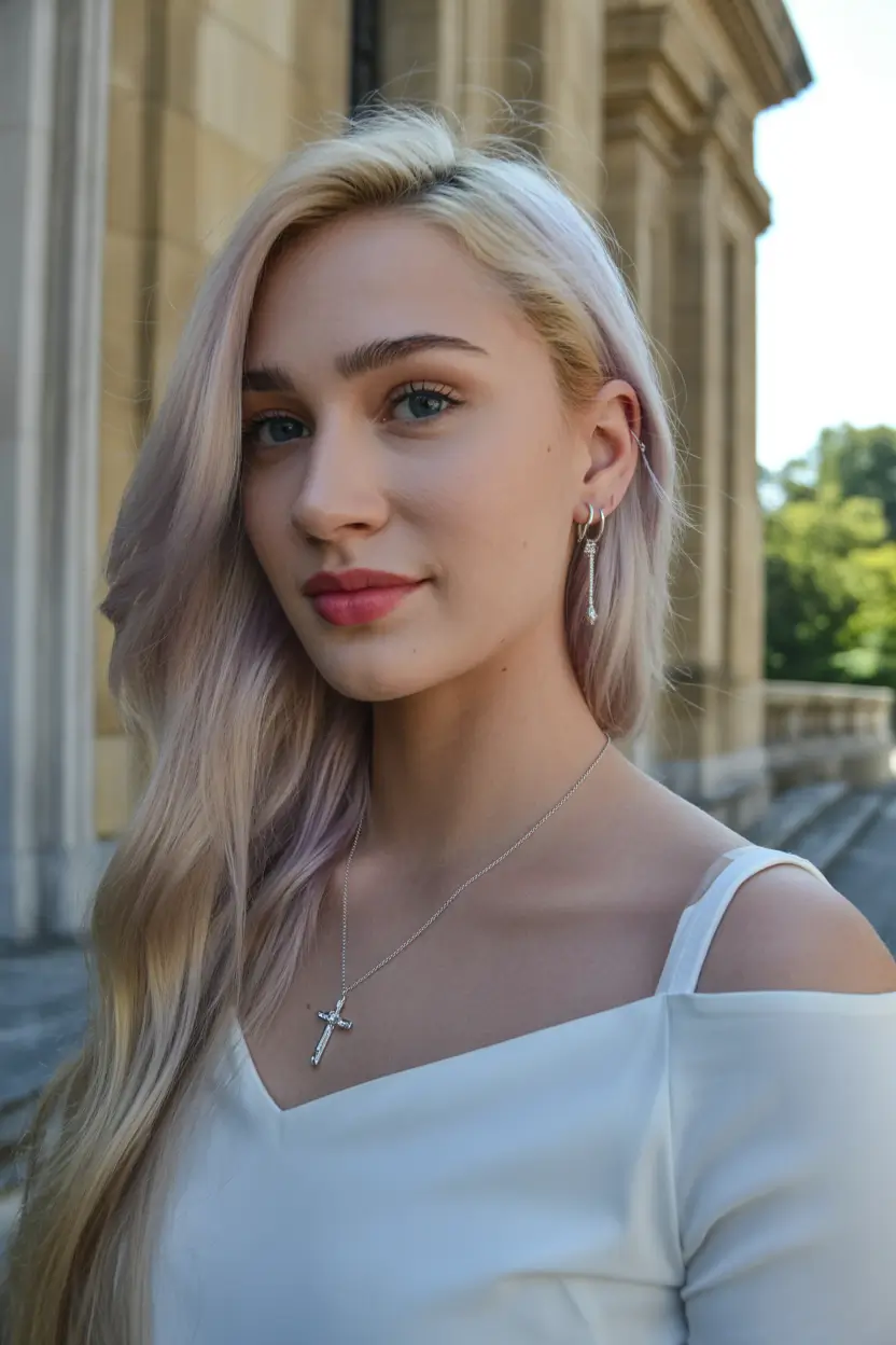 spring hair color light skin 2026 Soft Champagne Blonde with a Clean Side Part