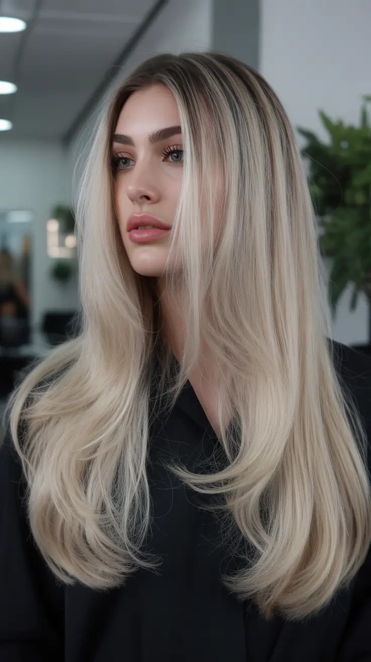 spring hair color light skin 2026 Silky Champagne Layers with Soft Volume