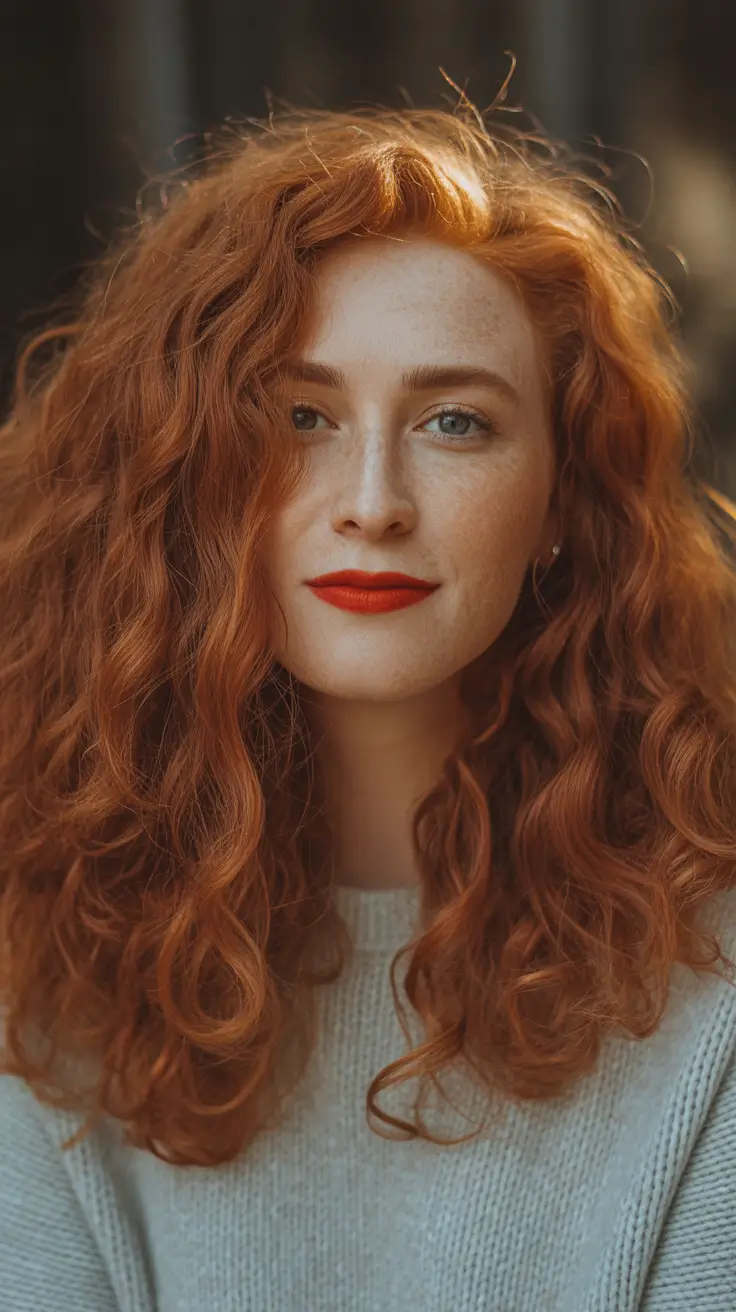 spring hair color light skin 2026 Fiery Red Brown with Natural Volume