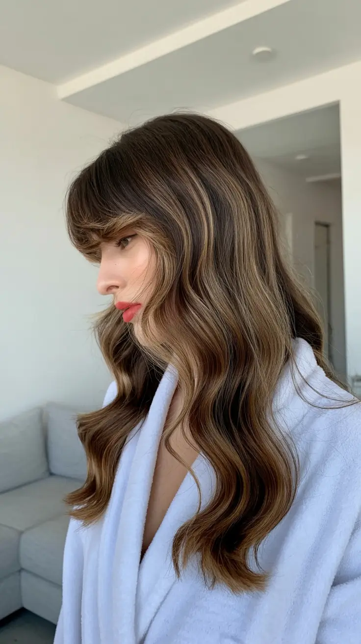 spring hair color light skin 2026 Cinnamon Red Brown with Soft Curtain Fringe