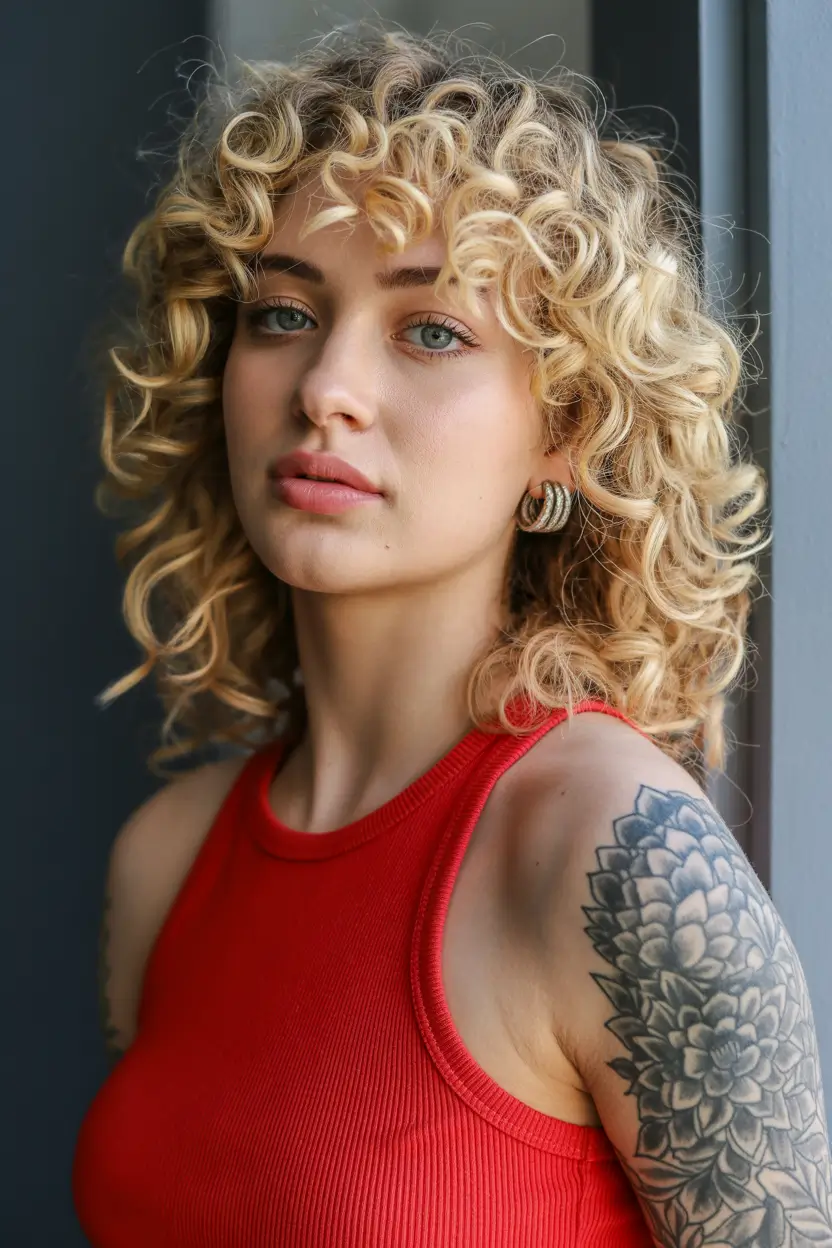 spring hair color light skin 2026 Golden Copper Curly Crop with Statement Energy