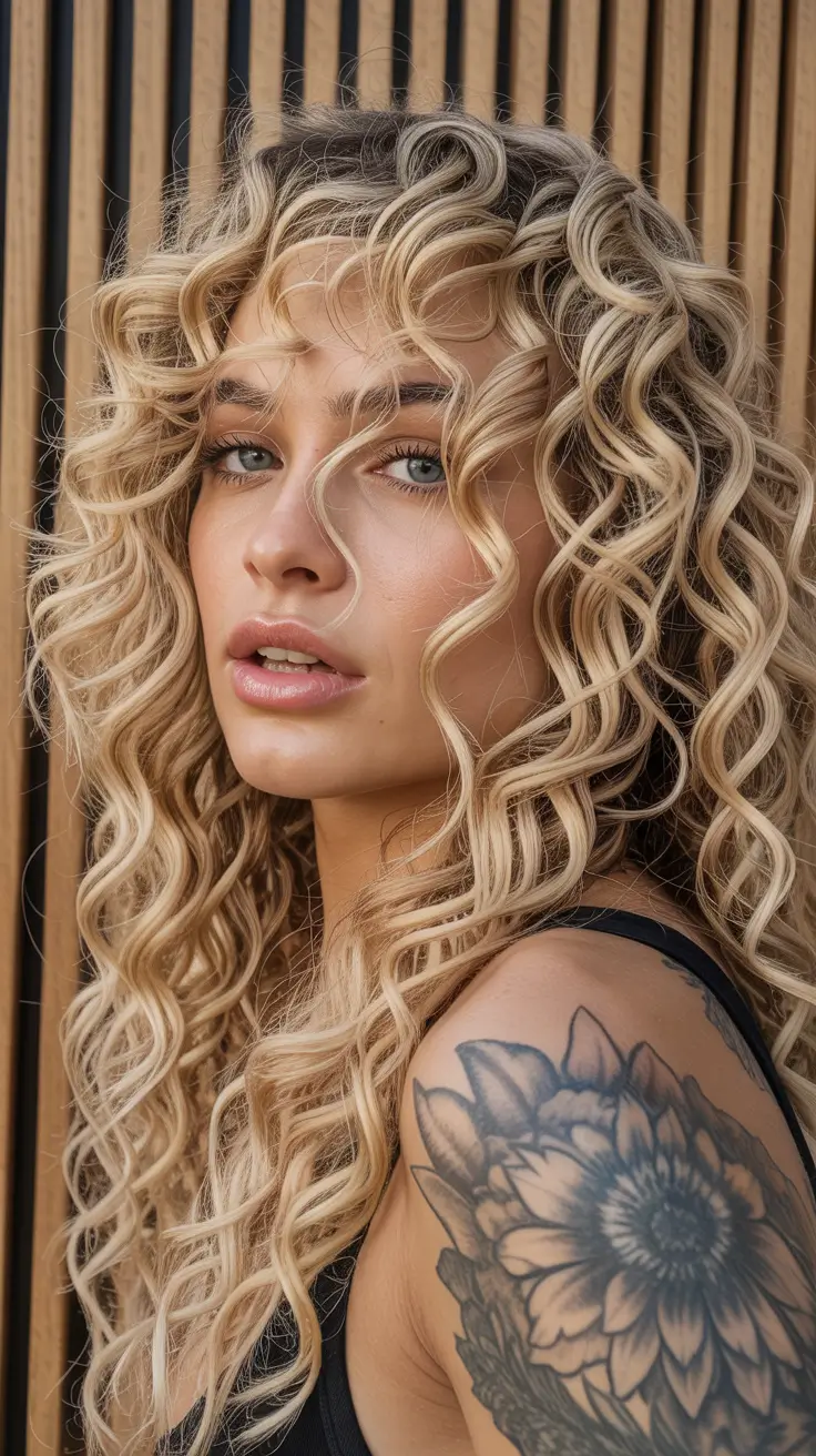 spring hair color light skin 2026 Champagne Blonde Spiral Curls with Soft Volume