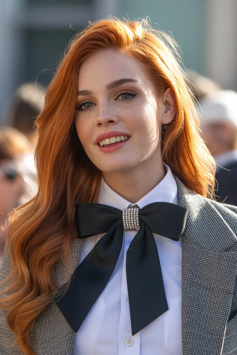 spring hair color light skin 2026 Classic Copper Elegance with Polished Waves