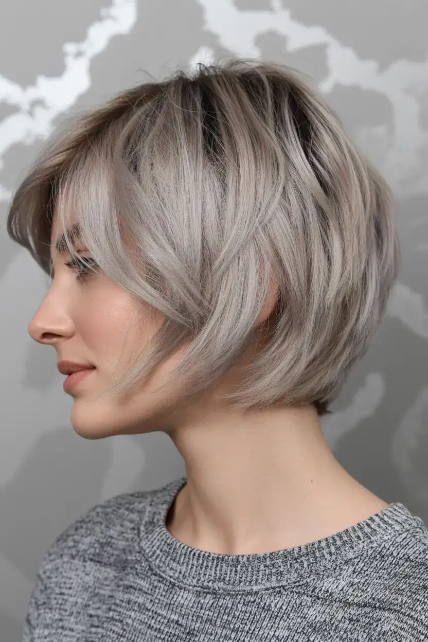 spring short Hairstyles 2026 Modern Sculpted Bob With Silvery Dimension