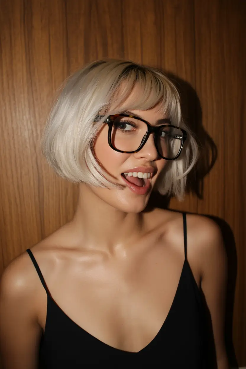 spring short Hairstyles 2026 Textured Icy Bob With Wispy Fringe