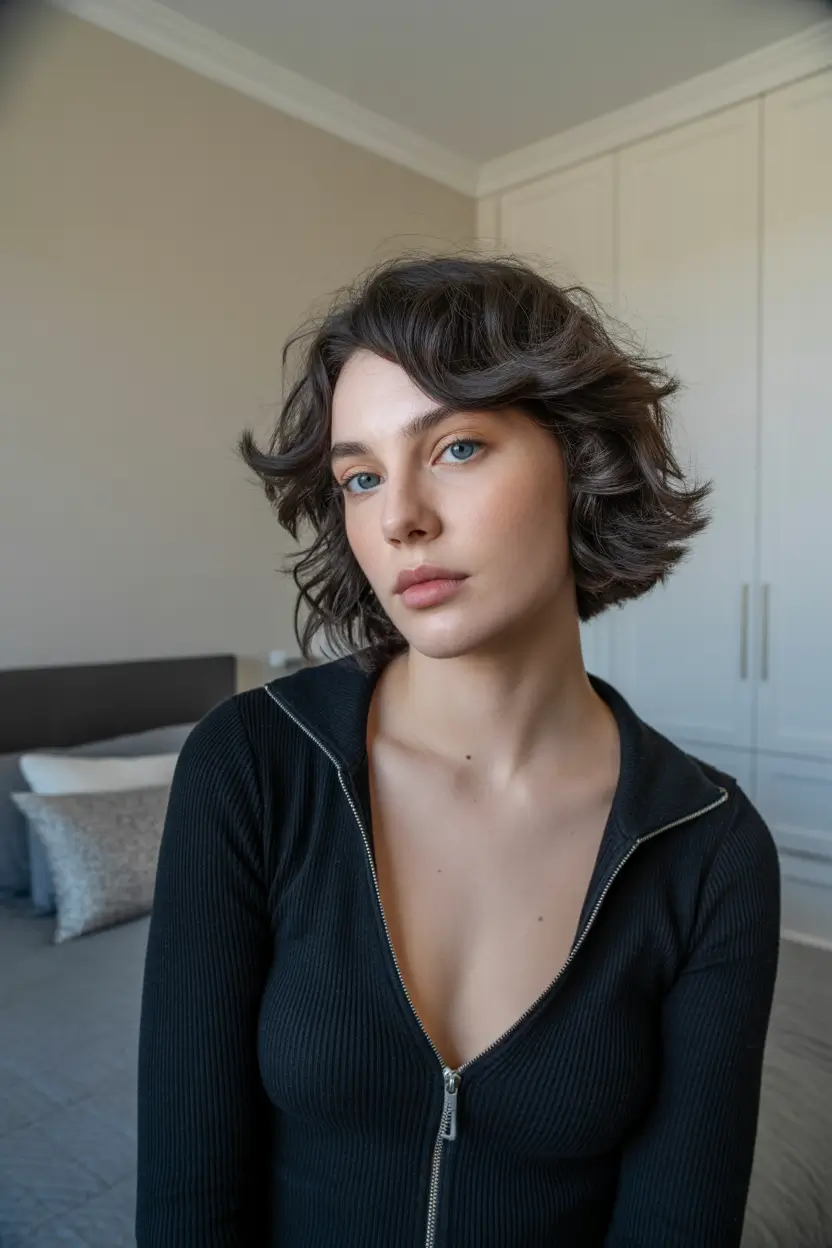 spring short Hairstyles 2026 Layered Soft Brunette Flip Bob