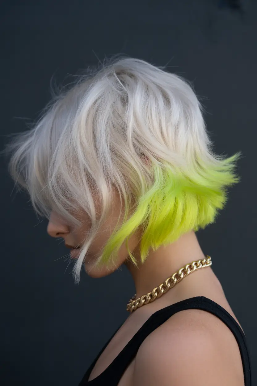 spring haircuts 2026 Choppy Bob With Bold Neon Undercurrent