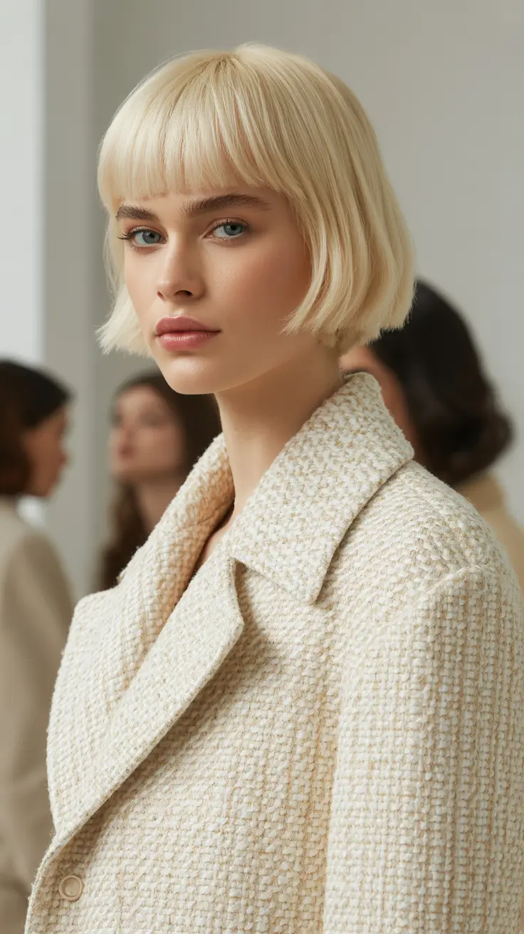 spring haircuts 2026 Classic Blunt Bob With Soft Fringe