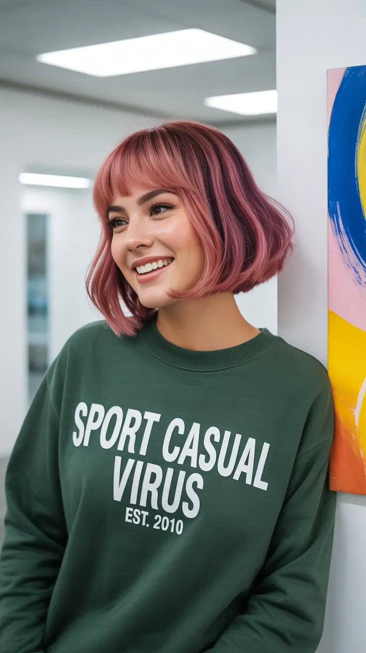 spring haircuts 2026 Playful Bob With Rosy Tone