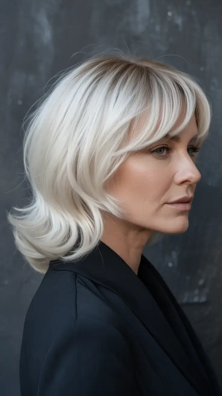 spring hair color for tan skin 2026 Classic Ivory Blonde With Soft Retro Volume