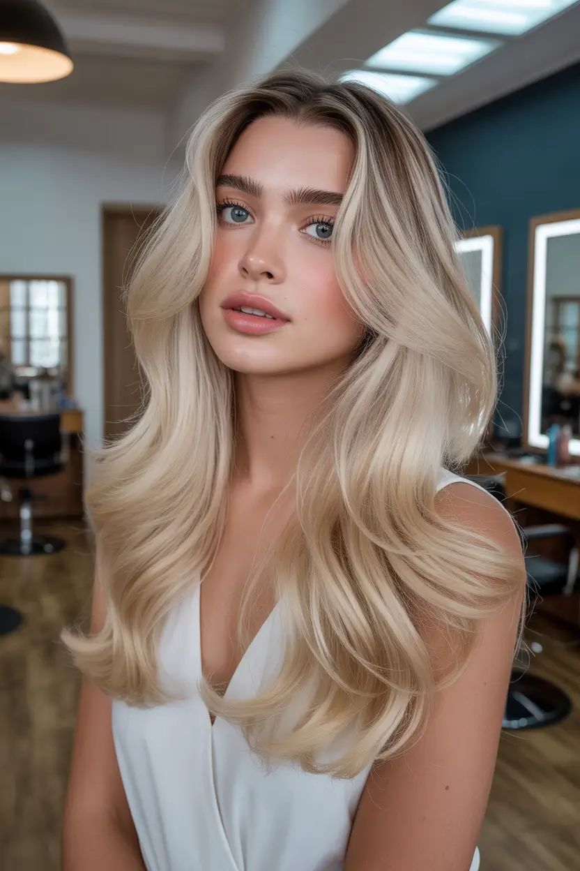 spring hair color for tan skin 2026 Buttercream Layered Blonde With Airy Volume