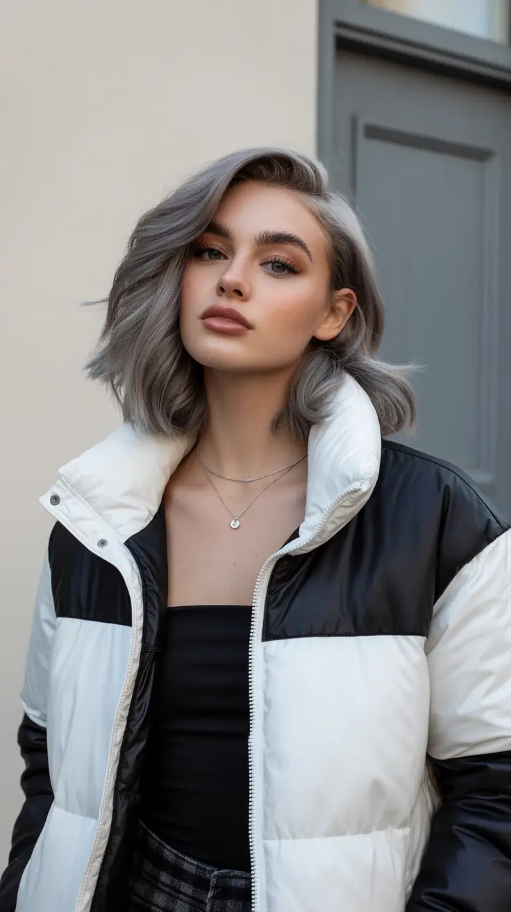 spring hair color for tan skin 2026 Cool-Toned Smoky Silver Waves