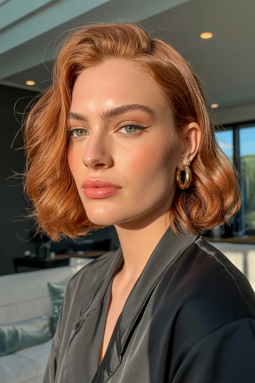 spring hair color warm skin tone 2026 Golden Copper Waves for Medium and Tan Undertones