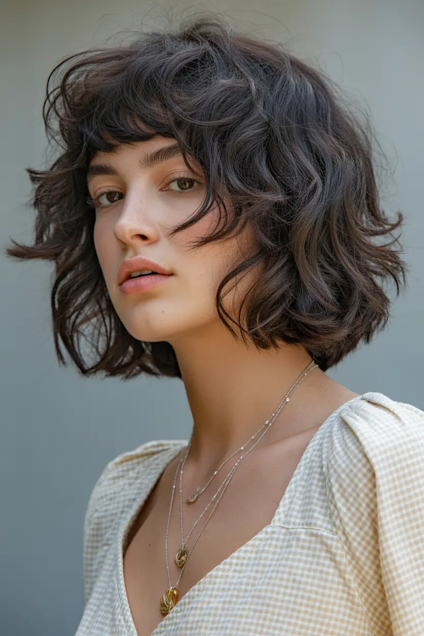 spring short haircut 2026 Soft Wavy French Bob with Wispy Bangs