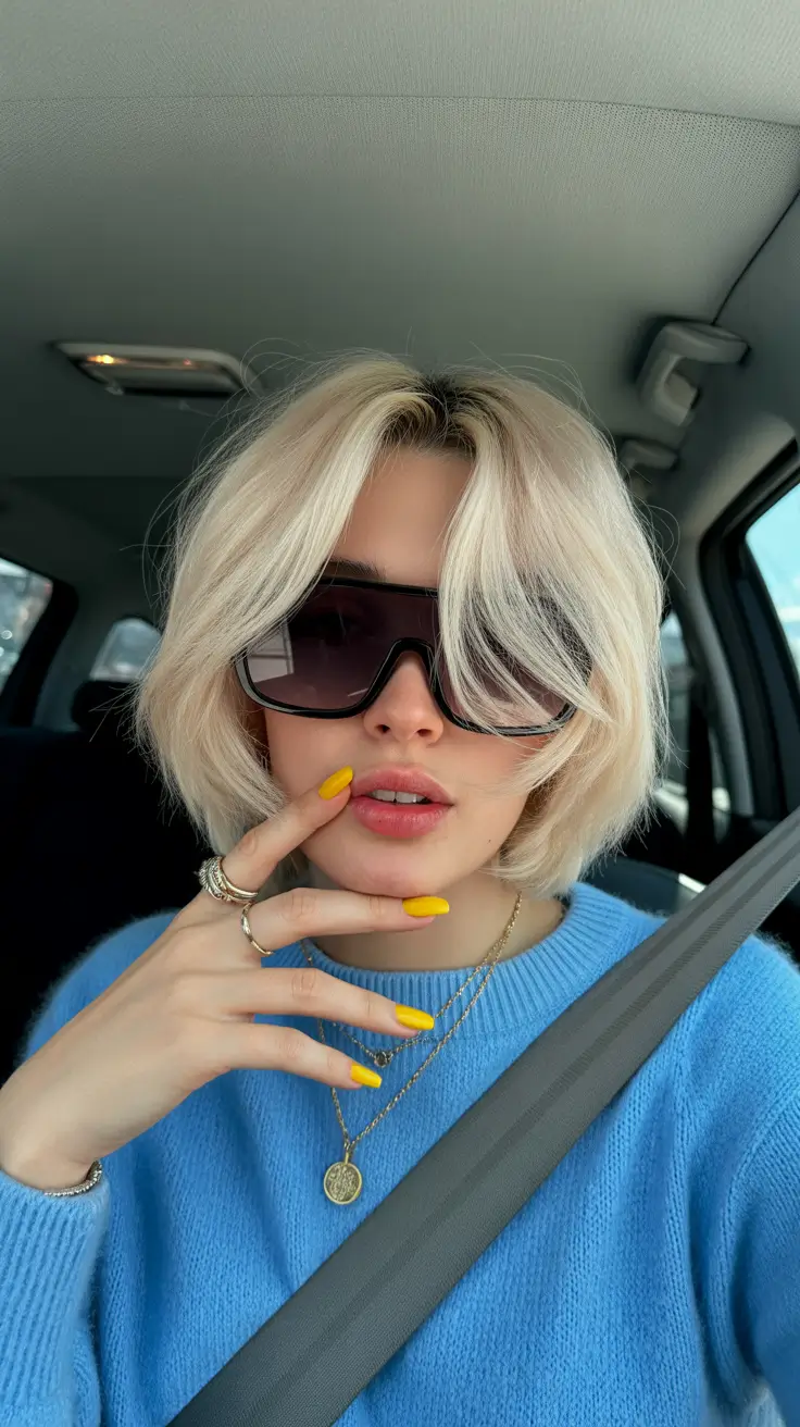 spring short haircut 2026 Blunt Blonde Bob with Face Framing Layers