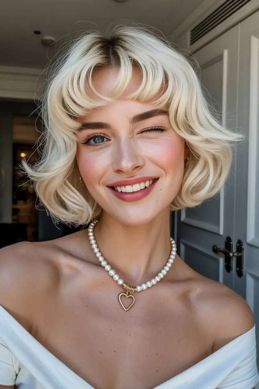 spring short haircut 2026 Retro Curly Bob with Statement Fringe