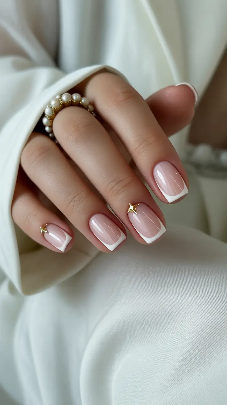 Stylish Classy Spring Nails 2026 Soft Pink Short Square with Star Detail
