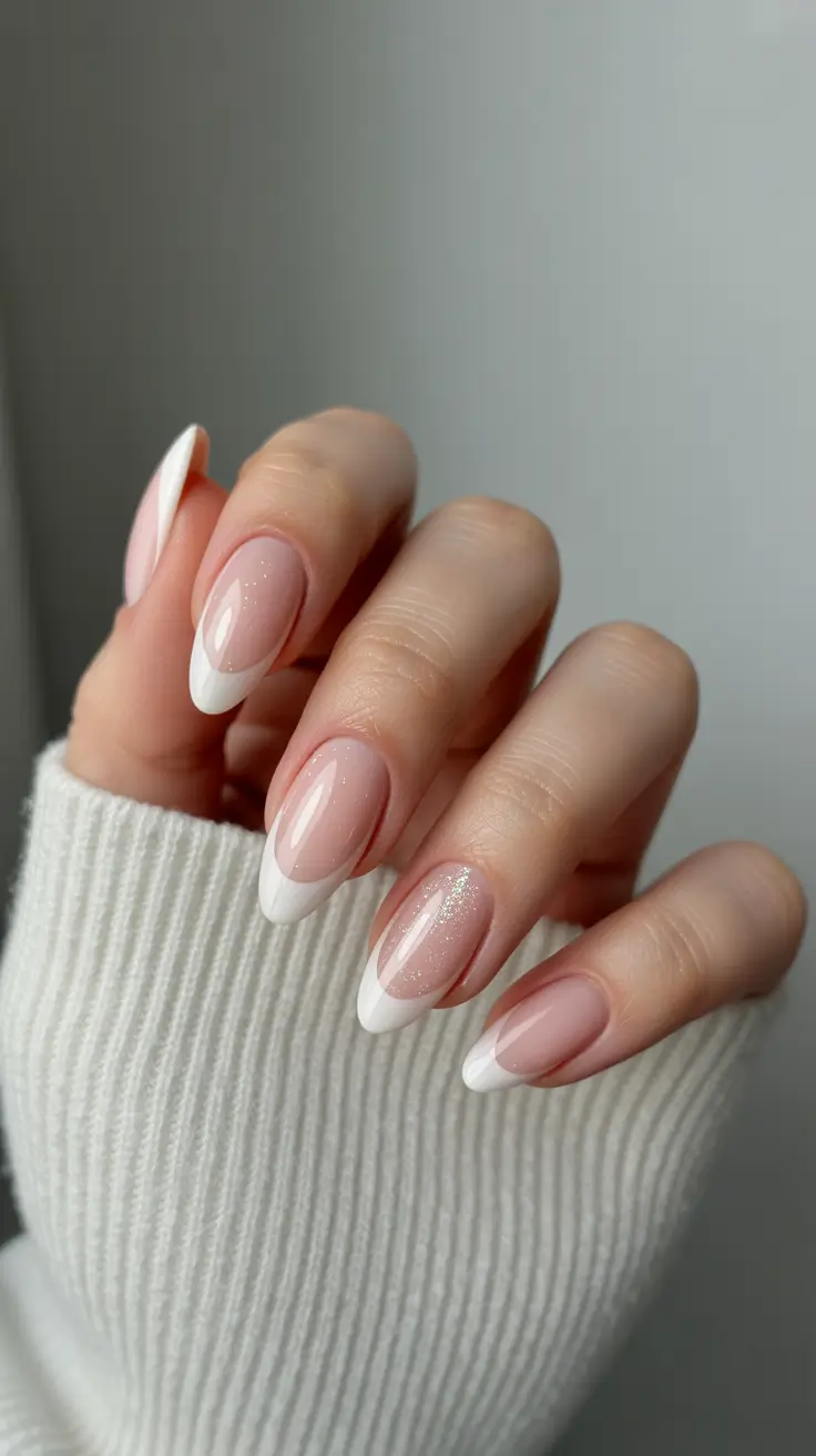 Stylish Classy Spring Nails 2026 Almond French with Subtle Sparkle