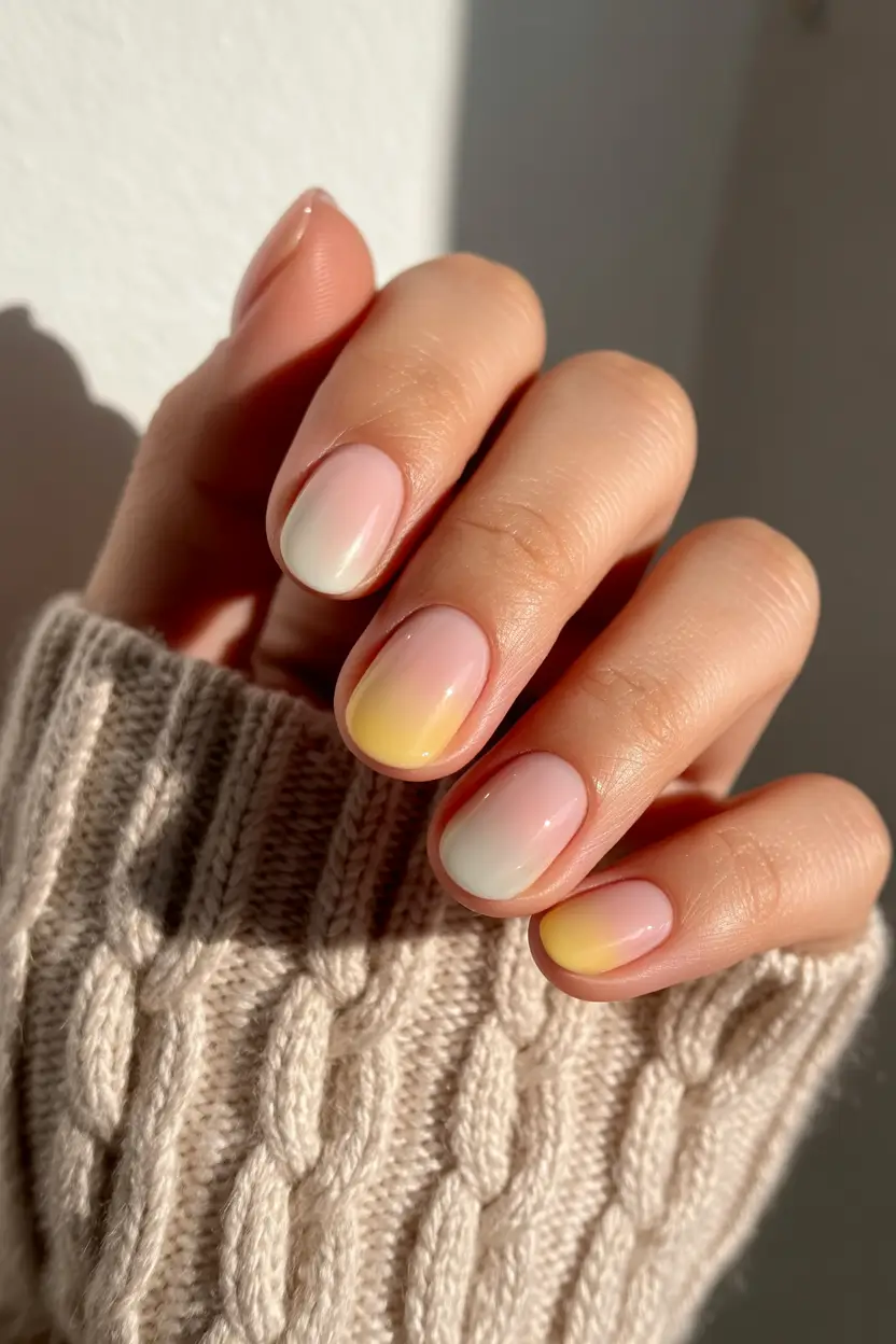 Stylish Classy Spring Nails 2026 Soft Yellow Ombre Short Nails