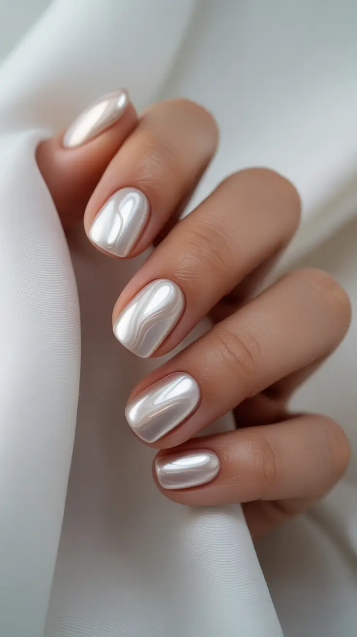 Stylish Classy Spring Nails 2026 Milky Chrome Almond Swirl