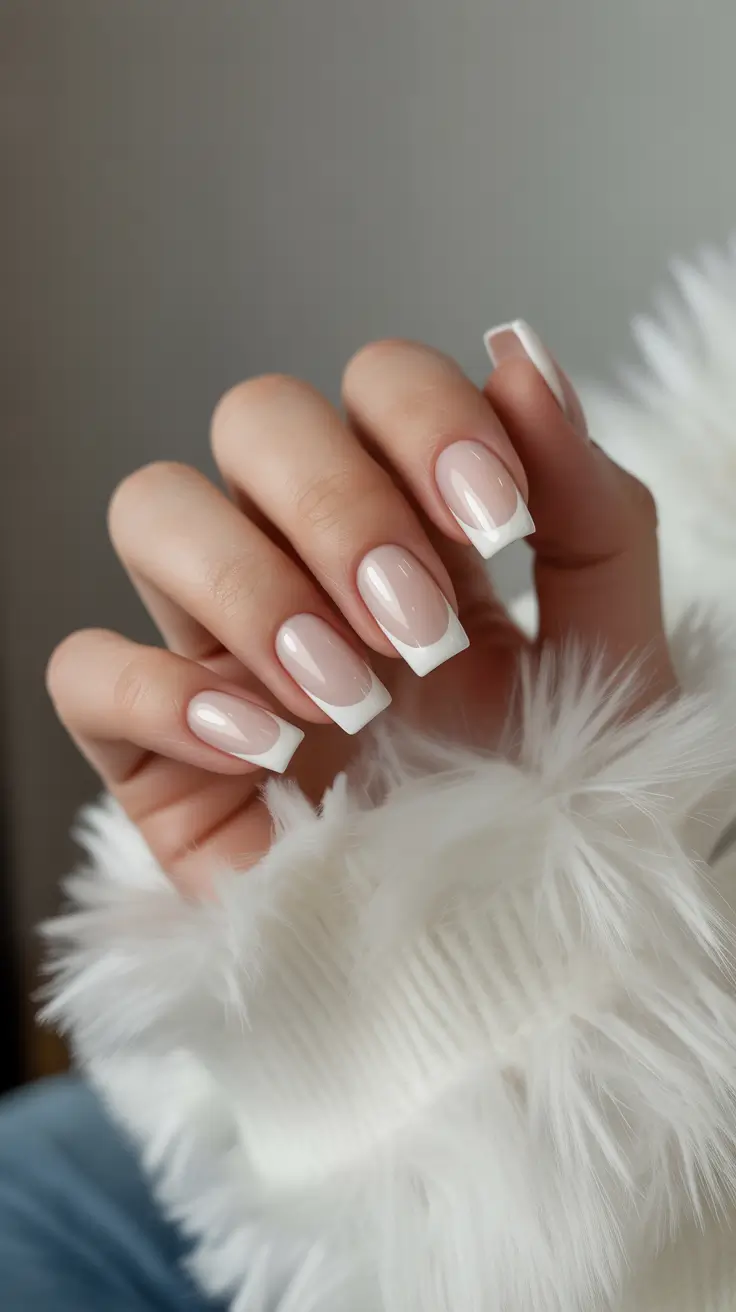 Stylish Classy Spring Nails 2026 Classic Square French in Soft Nude
