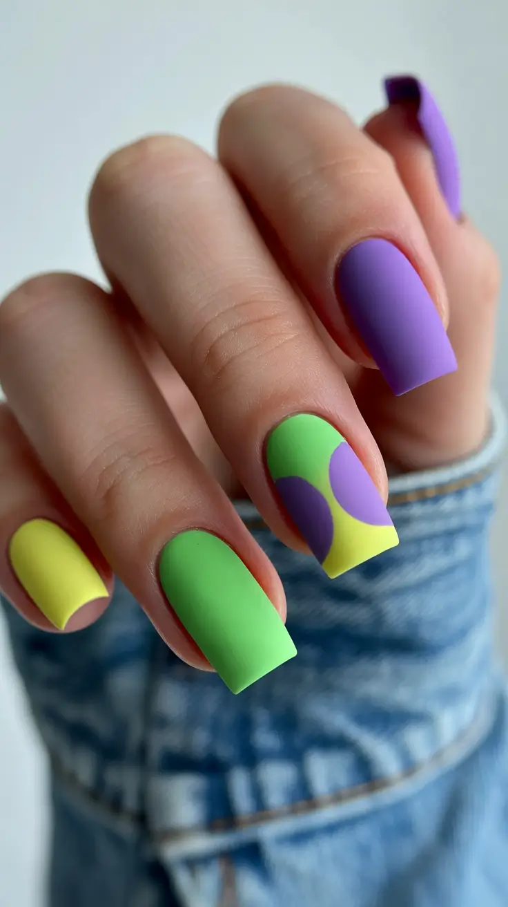colorful spring nails 2026 Matte Pastel Color Block Square Nails That Feel Fresh