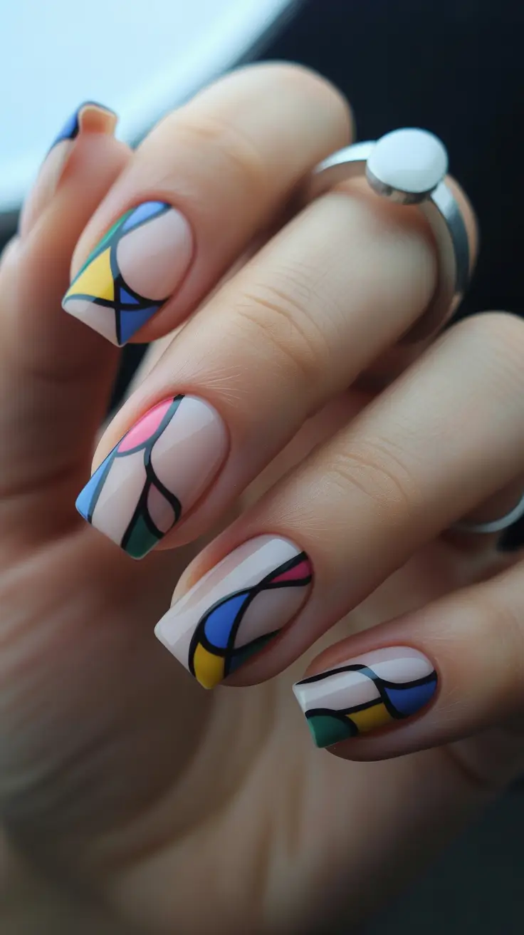 colorful spring nails 2026 Graphic Art-Inspired Color Blocking