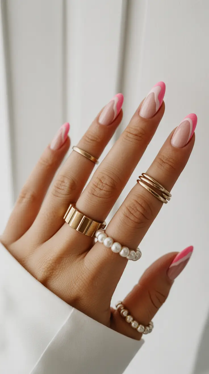 Stylish Cool Spring Nails 2026 Pink French Almond