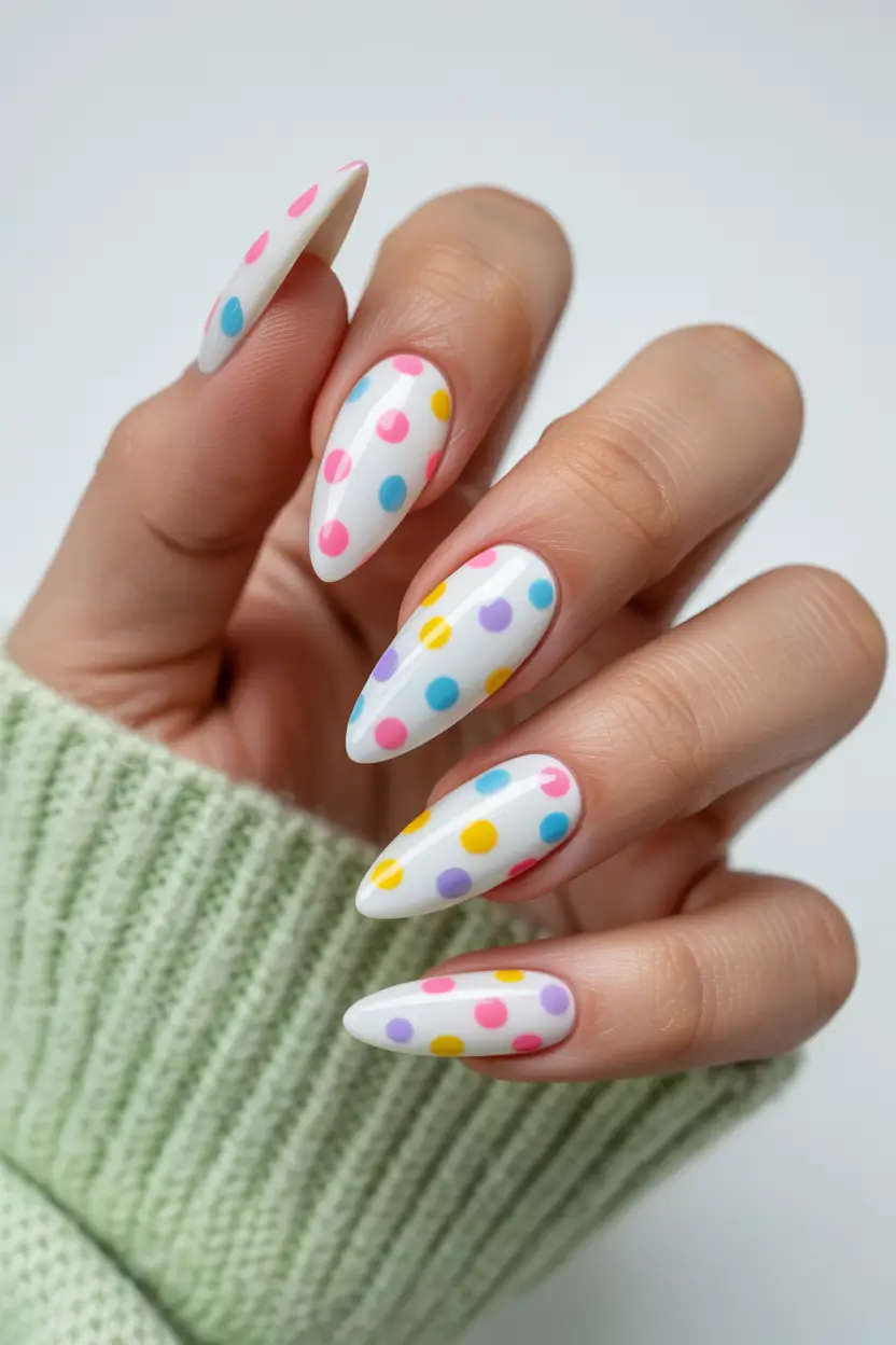 Stylish Cool Spring Nails 2026 Polka Dot Almond