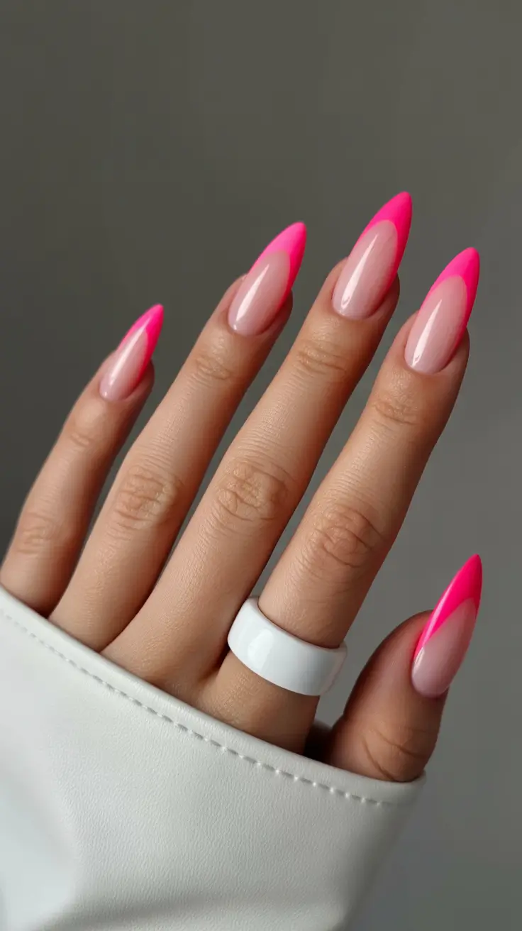 Stylish Cool Spring Nails 2026 Neon Pink Tips