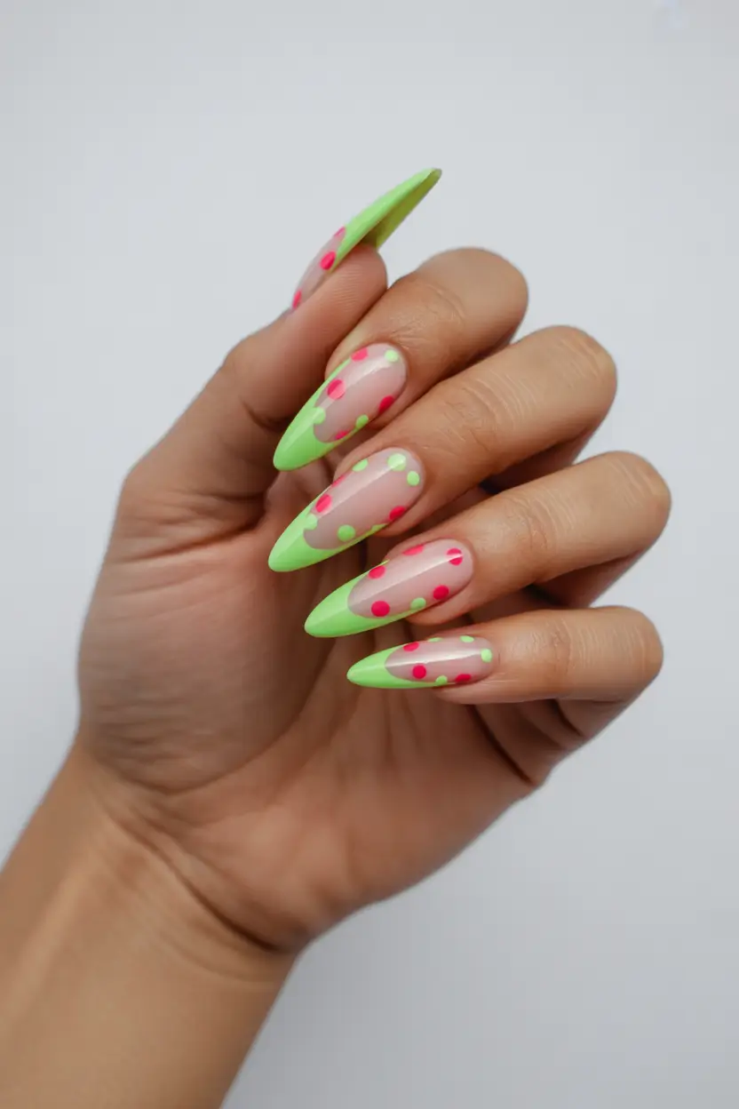 Stylish Cool Spring Nails 2026 Green French Dots