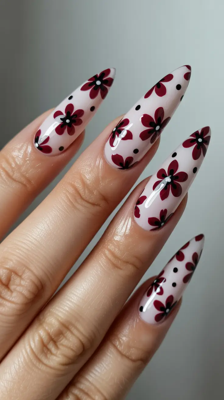 Stylish Cool Spring Nails 2026 Red Floral Art