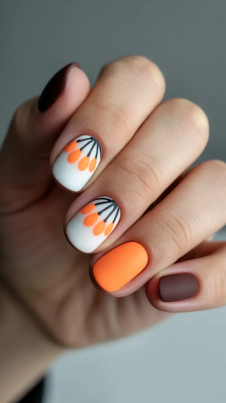 cool spring nails 2026 Fresh White and Orange Graphic Spring Nails