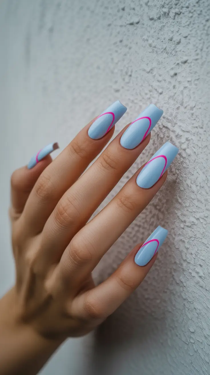 cool spring nails 2026 Light Blue Graphic Square Nails