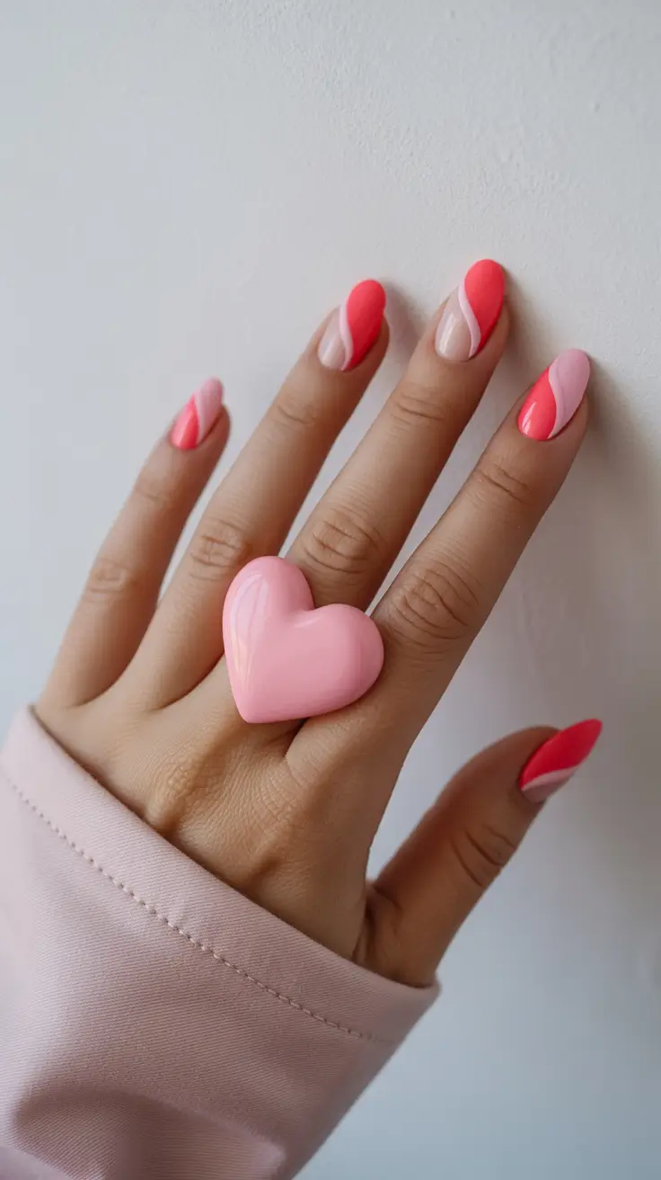 Stylish Cool Spring Nails 2026 Pink Wave Almond