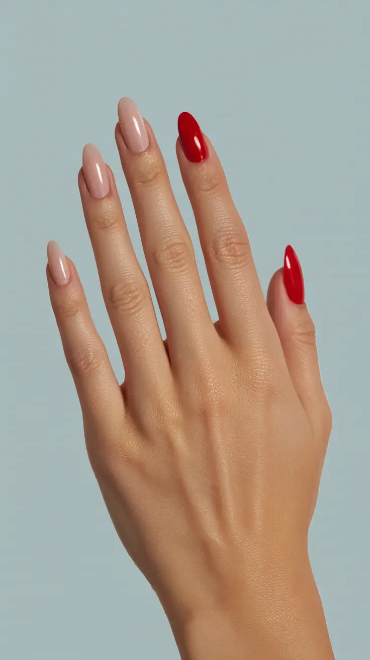 Stylish Minimalist Spring Nails 2026 Modern Minimalism with a Bold Red Accent