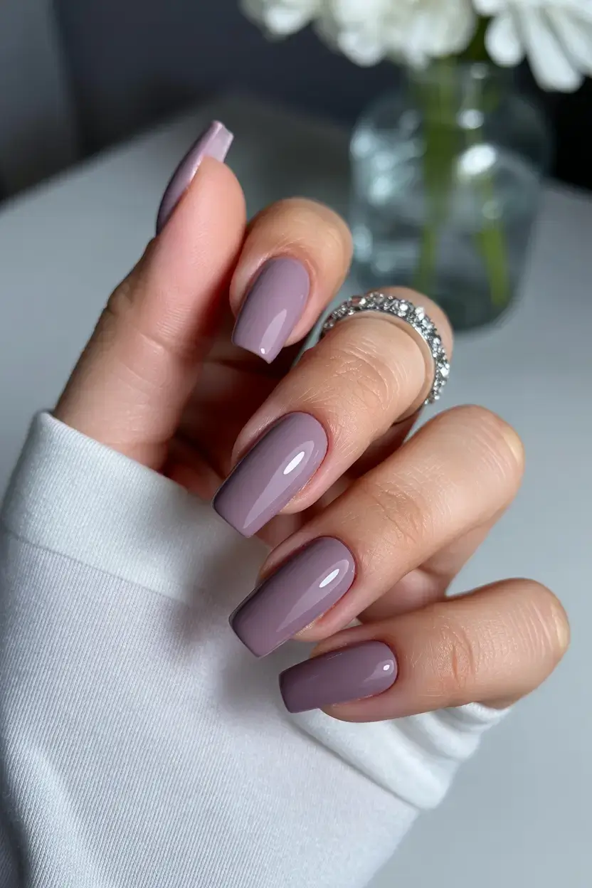 Stylish Minimalist Spring Nails 2026 Glossy Lavender Square for Clean Girl Energy