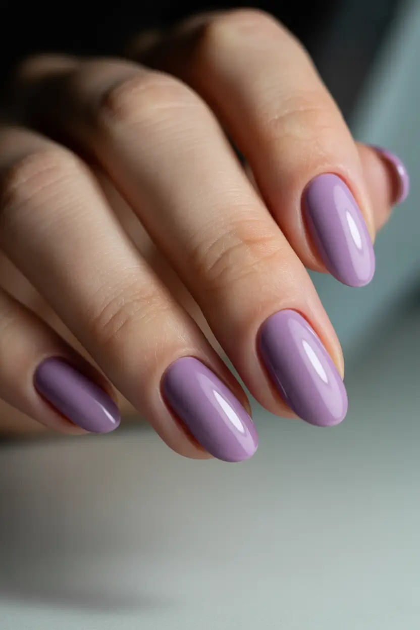 Stylish Minimalist Spring Nails 2026 Muted Purple Almond for Effortless Spring Polish