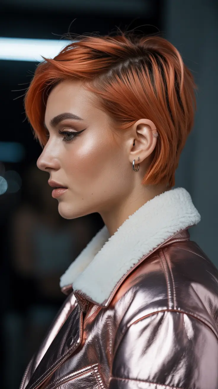 spring Asymmetrical Pixie Haircuts 2026 Burnt Orange Side Swept Pixie With Long Bangs
