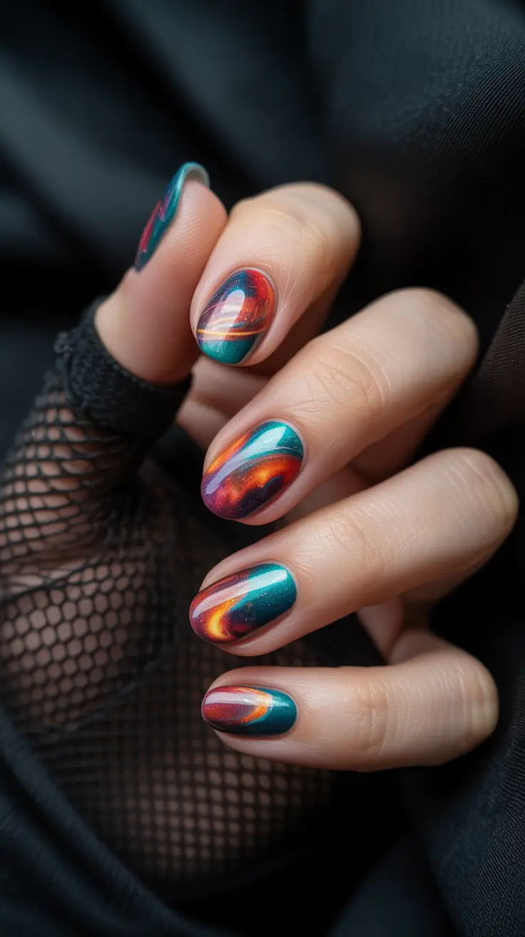 Stylish Spring Nails Simple 2026 Cosmic Chrome Short Nails with Multicolor Shine