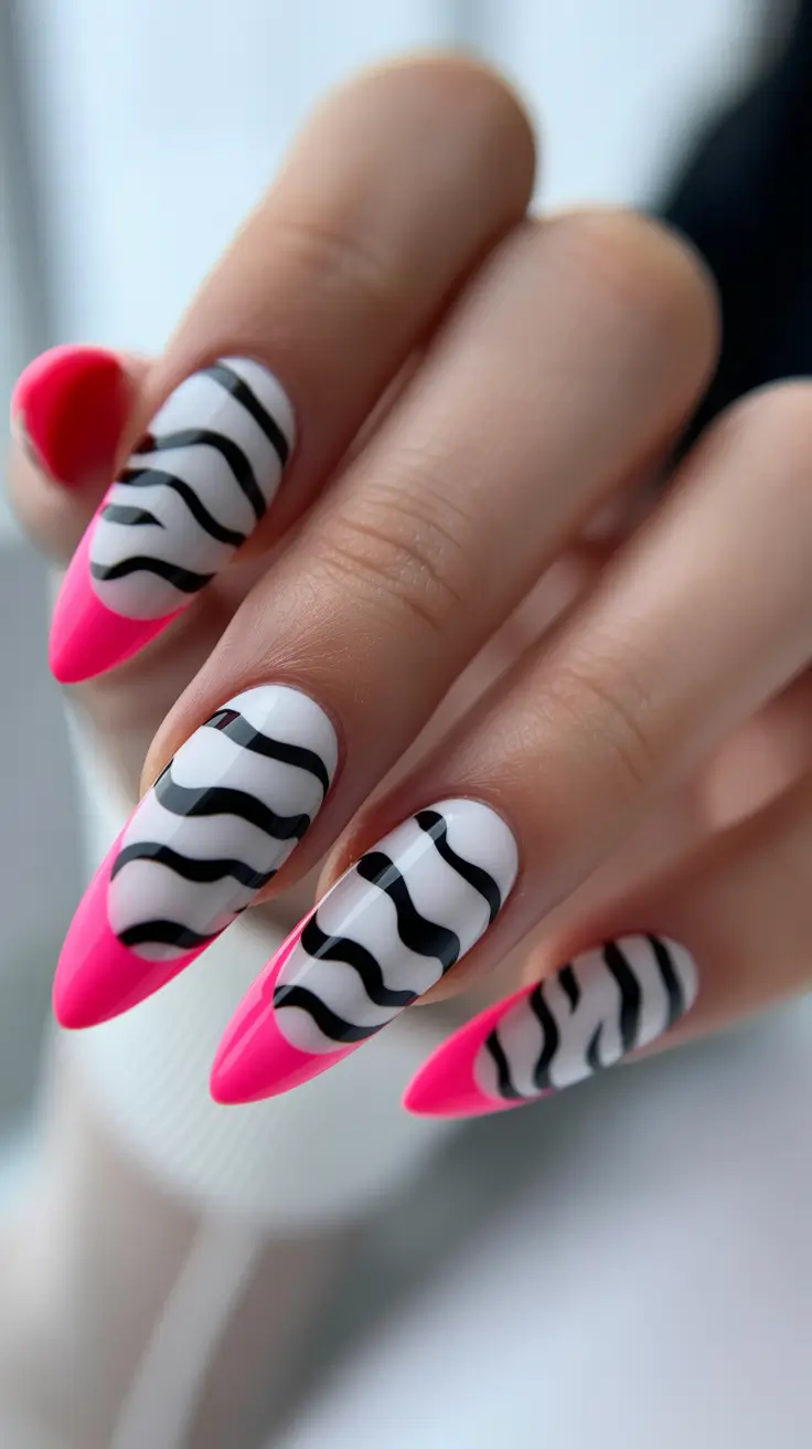 Stylish Spring Stiletto Nails 2026 Pink Zebra Waves