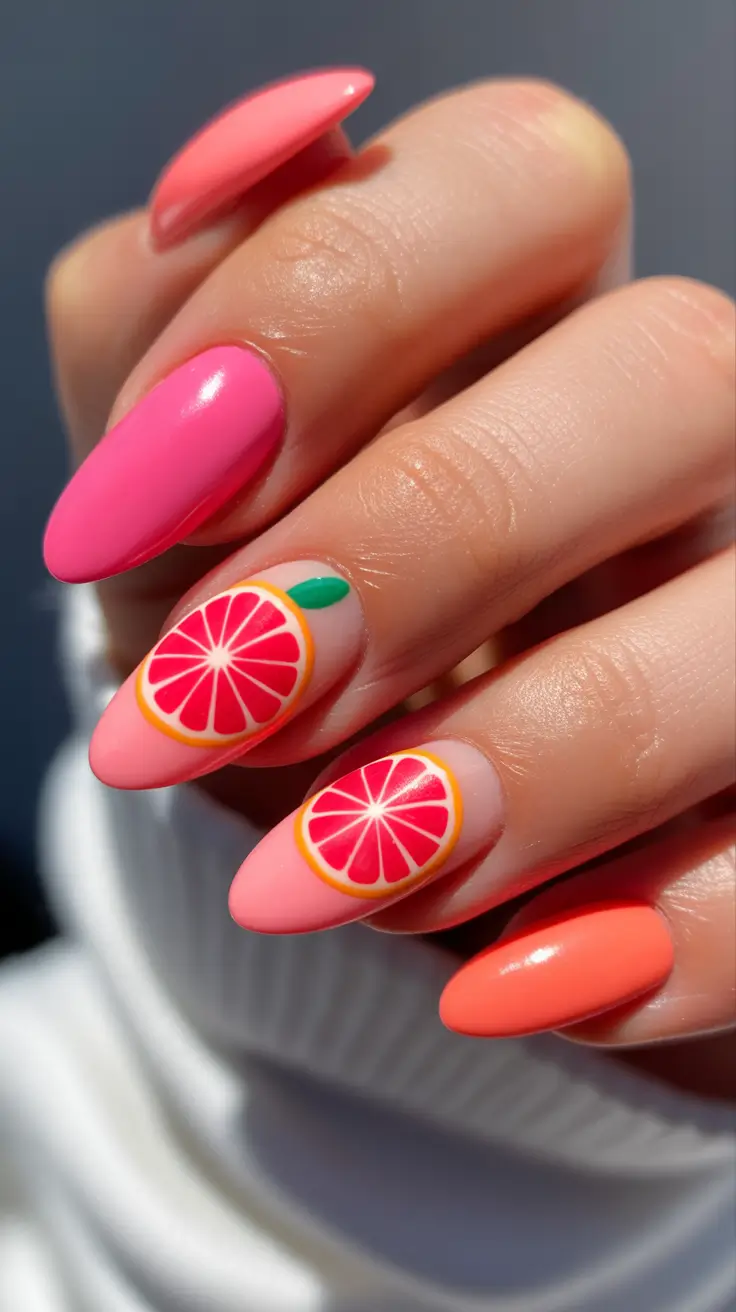 spring stiletto nails 2026 Citrus Accent Stiletto Pink Orange