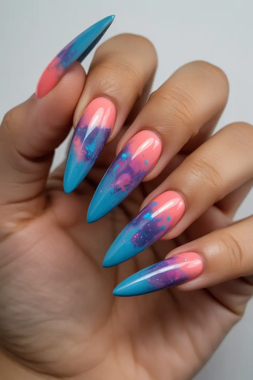 spring stiletto nails 2026 Ocean Sunset Ombre Abstract
