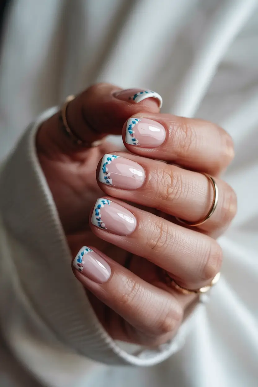 trendy spring nails 2026 Micro Blue French On Short Nude Nails