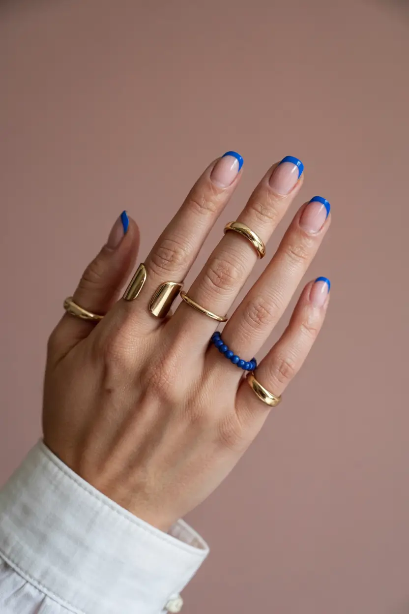 trendy spring nails 2026 Blue French Revival on Short Square Nails